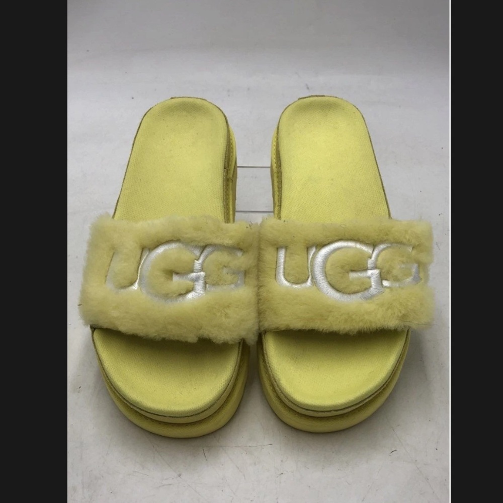 UGG Women's Yellow Fuzz Slide Sandals